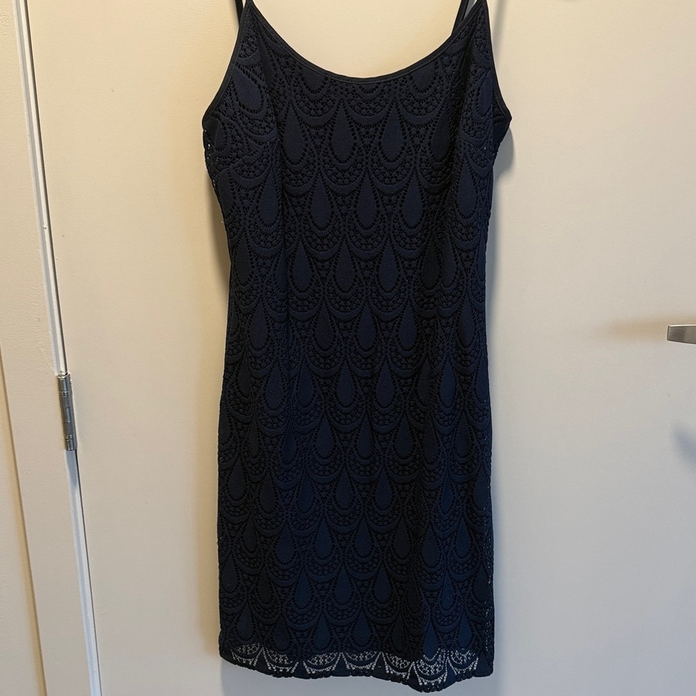 Lilly Pulitzer Delaria Spaghetti Strap Lace-Overlay Dress in Navy